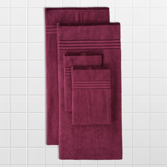 Cuddle Cotton Requisite 4 Pc Towel Set | 2 Bath Towels (70 x 147 cm) & 2 Hand Towels (40 x 60 cm), 400 GSM | 100% Pure Cotton| Merlot red