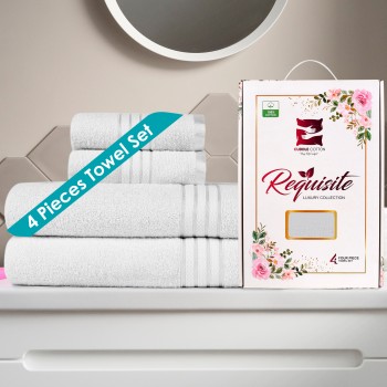 Cuddle Cotton Requisite 4 Pc Towel Set | 2 Bath Towels (70 x 147 cm) & 2 Hand Towels (40 x 60 cm), 400 GSM | 100% Pure Cotton| Opal White