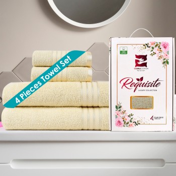 Cuddle Cotton Requisite 4 Pc Towel Set | 2 Bath Towels (70 x 147 cm) & 2 Hand Towels (40 x 60 cm), 400 GSM | 100% Pure Cotton| Sunshine Yellow 