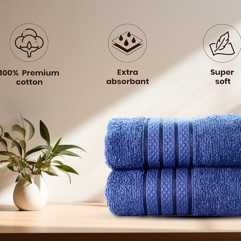 Requisite 100% Cotton Hand Towel Set – Ultra-Soft, Highly Absorbent, Quick-Dry Towels for Bathroom, Gym, Spa and Kitchen – (40x60 cm) Pack of 2