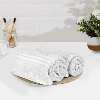 Cuddle Cotton Requisite Hand Towel Set of 2, 40 cm x 60 cm, 400 GSM, Opal White 100% Cotton