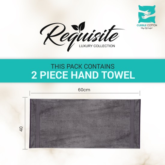 Cuddle Cotton Requisite Hand Towel Set of 2, 40 cm x 60 cm, 400 GSM, Sleek Grey 100% Cotton