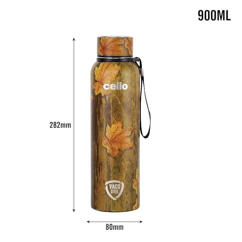 Cello Duro Tuff Steel Series- Duro Deezee Kent Double Walled Stainless Steel Water Bottle with Durable DTP Coating, 900ml, Copper Cello Duro Tuff Steel Series- Duro Deezee Kent Double Walled Stainless Steel Water Bottle with Durable DTP Coating, 900ml, Copper