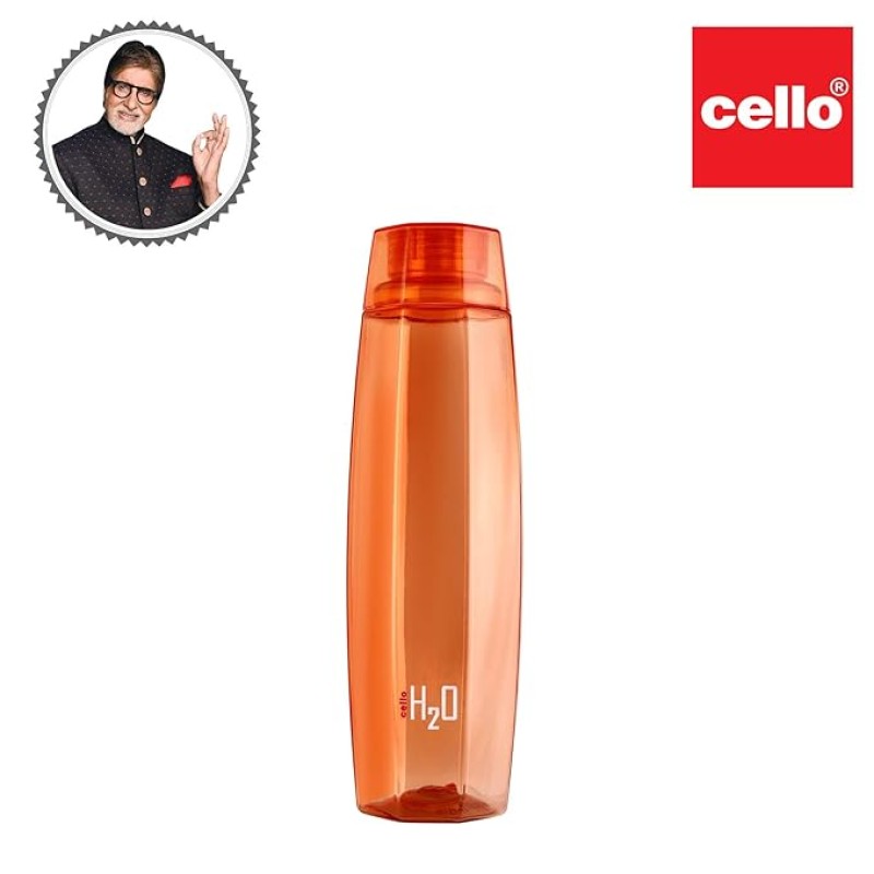 Cello H2O Octa 1 Litre Water Bottle, Orange - Plastic Cello H2O Octa 1 Litre Water Bottle, Orange - Plastic