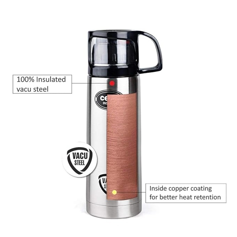Cello Instyle Stainless Steel Double Walled Flask with Thermal Jacket, Hot and Cold, 750ml, 1 Unit, Silver Cello Instyle Stainless Steel Double Walled Flask with Thermal Jacket, Hot and Cold, 750ml, 1 Unit, Silver