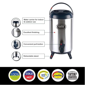 Cello Jaguar Stainless Steel Double Walled Water Jug, Hot and Cold, 4000ml, 1 Unit Cello Jaguar Stainless Steel Double Walled Water Jug, Hot and Cold, 4000ml, 1 Unit