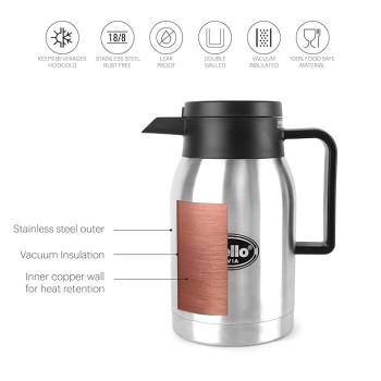 Cello Livia Stainless Steel Carafe, 500ml, Silver Cello Livia Stainless Steel Carafe, 500ml, Silver