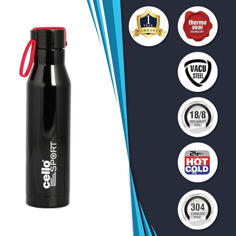 Cello Maestro Thermosteel Flask, 550ml, Black | 24 Hours Hot and Cold Stainless Steel Bottle� Cello Maestro Thermosteel Flask, 550ml, Black | 24 Hours Hot and Cold Stainless Steel Bottle�