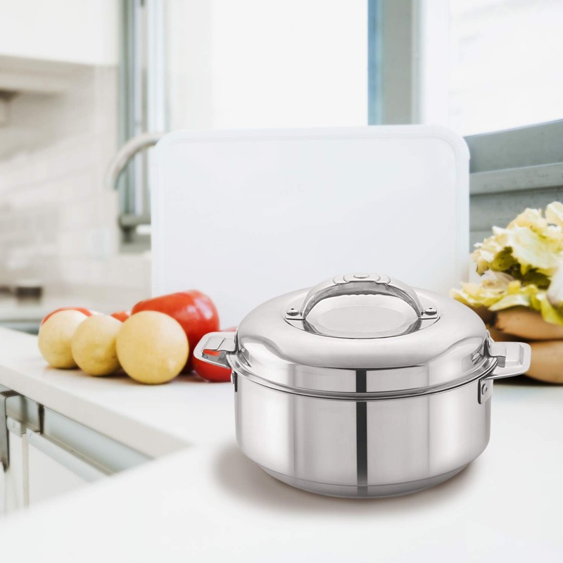 Cello Maxima Stainless Steel Double Walled Casserole, Insulated, 1350ml, 1 Unit, Silver,Solid