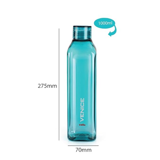 CELLO Venice Plastic Water Bottle | Unbreakable and Hygienic 1 Litre | Set of 3