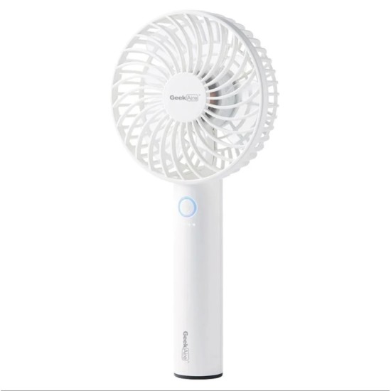 Geek Aire GF1 Portable Fan | 1 Year Warranty | 2600 mAh Battery, Mini Fan Portable, Rechargeable Fan, Mini Fan, Charging Fan, Hand Fan, Table Fan, High Speed, USB Fan with 3 Speed Options -WHITE