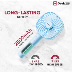 Geek Aire GF3 5 Inch Rechargeable Mini Fan with USB Charging | 5 Speed Option | Portable, Handheld and Small Table Fan | 2500 mAh Li-ion Battery | For Baby, Makeup, Travel, Home and Office (Blue)