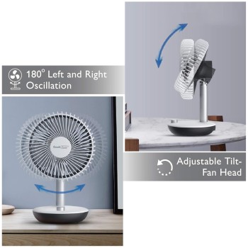 Geek Aire GF5 Portable fan | 1 Year Warranty | Table fan High Speed | 5200 mAh Battery | Rechargeable fan, Mini fan, Charging fan, Hand fan, High Speed, USB fan (White - 6 Inch)