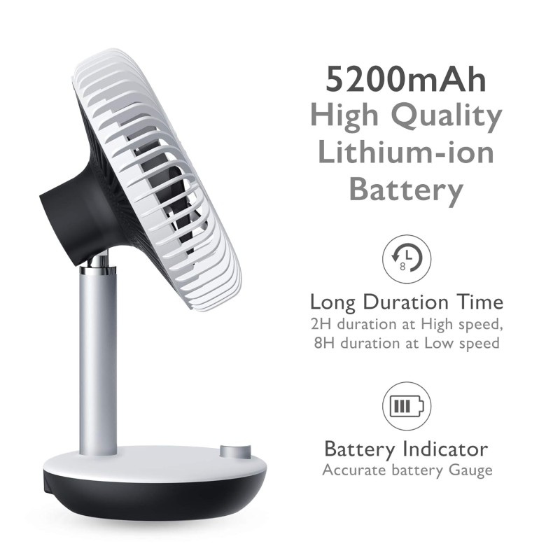 Geek Aire GF5 Portable fan | 1 Year Warranty | Table fan High Speed | 5200 mAh Battery | Rechargeable fan, Mini fan, Charging fan, Hand fan, High Speed, USB fan (White - 6 Inch)