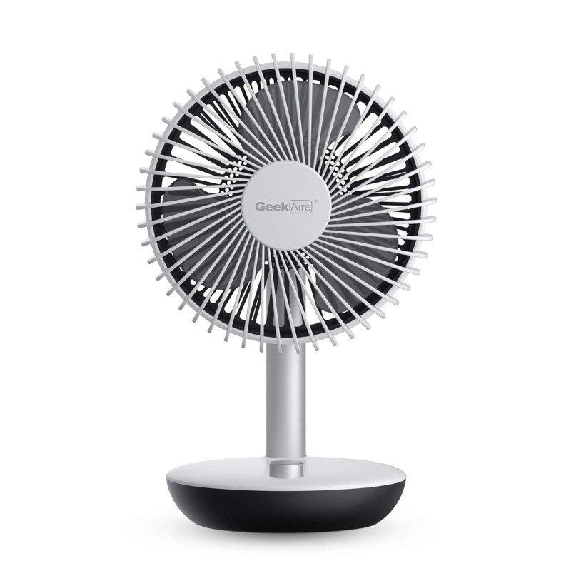 Geek Aire GF5 Portable fan | 1 Year Warranty | Table fan High Speed | 5200 mAh Battery | Rechargeable fan, Mini fan, Charging fan, Hand fan, High Speed, USB fan (White - 6 Inch)