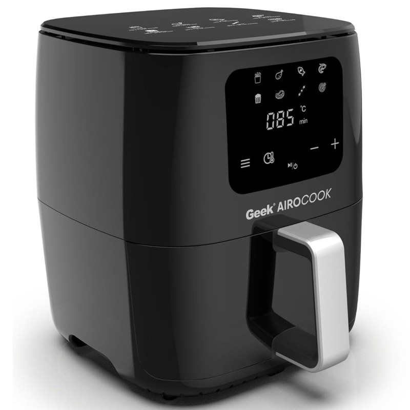 Geek Airocook Aura 5 Litre Digital Air fryer With 8 Preset Menu - Air Fry, Grill, Toast, Roast & Bake | Oil Free Cooking | Recipe book, 1500W, Black Geek Airocook Aura 5 Litre Digital Air fryer With 8 Preset Menu - Air Fry, Grill, Toast, Roast & Bake | Oil Free Cooking | Recipe book, 1500W, Black