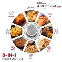 Geek AiroCook Iris Plus 23 Litre Electric Air Fryer Oven | 8 Preset Functions - Toast, Bake, Grill, Air Fry, Rotisserie & Warming | Recipe Book with 7 Accessories (1700W)