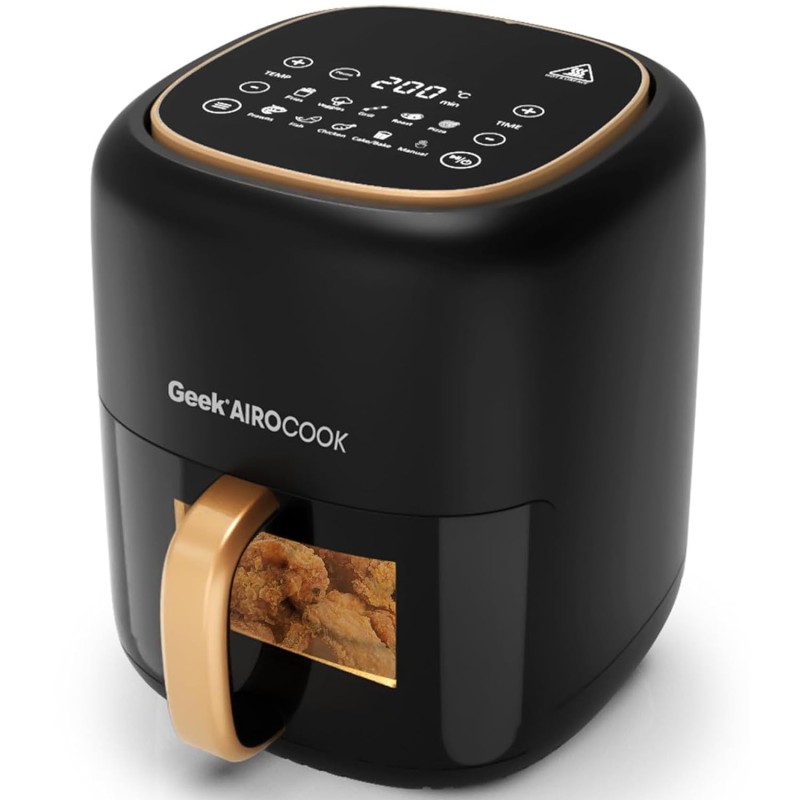 Geek Airocook Spectra 5.5L Digital Air Fryer with Visible Window, Soft Touch Panel, 4-In-1 Appliance With 8-Preset Menus for Air fry, Baking, Roast, Grill, Toast and Reheat, 1500 watts, Black Geek Airocook Spectra 5.5L Digital Air Fryer with Visible Window, Soft Touch Panel, 4-In-1 Appliance With 8-Preset Menus for Air fry, Baking, Roast, Grill, Toast and Reheat, 1500 watts, Black