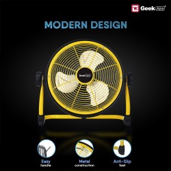 Geek Aire CF3SL Table Fan | 1 Year Warranty | 6000 mAh Rechargeable Fan, Portable Fan, Mini Fan, Small Fan, Charging Fan, BLDC Table Fan, 360° Rotation, Battery Operated, 11 Inches - Yellow & Black