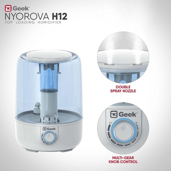 Geek Nyorova H12 | 2-in-1 ultrasonic humidifier with top fill & Aroma diffuser | Easy Knob Control for Speed Settings | Transparent Moisture Control | 3.8L large capacity for Home, bedroom, Living Room & Office