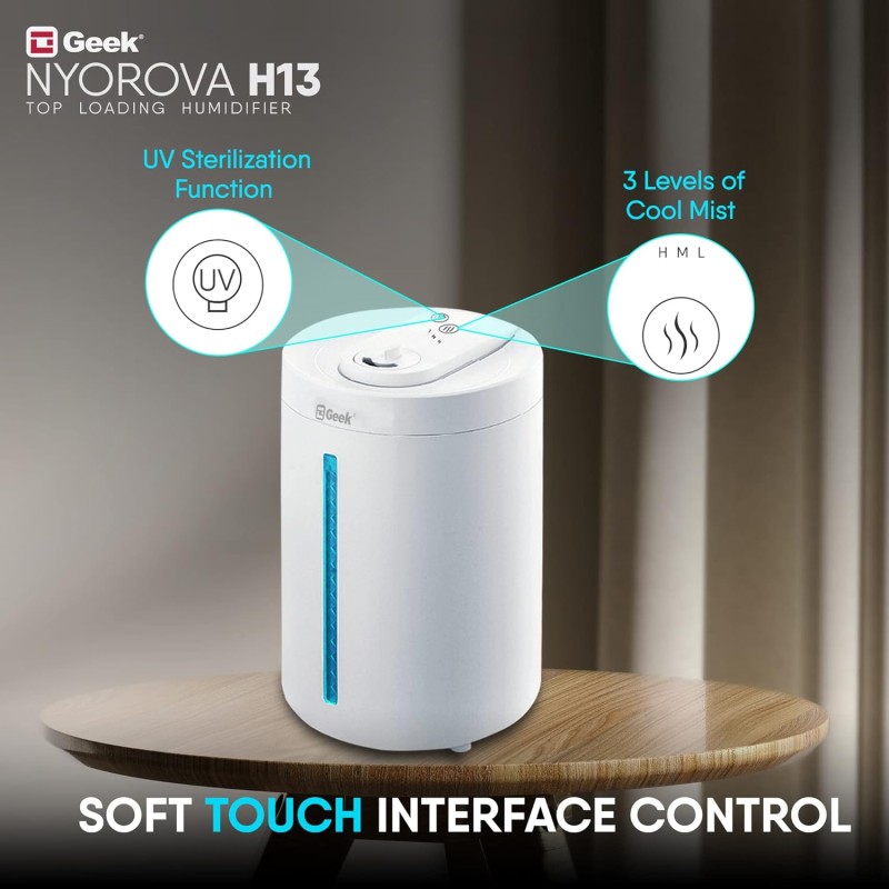 Geek Nyorova H13|2-In-1 Ultraviolet Top Fill Humidifier|Touch Control|3 Speed Settings|Moisture Control|10 Different Light Shades|4 liter Large Capacity For Home,Bedroom,Living Room&Office Geek Nyorova H13|2-In-1 Ultraviolet Top Fill Humidifier|Touch Control|3 Speed Settings|Moisture Control|10 Different Light Shades|4 liter Large Capacity For Home,Bedroom,Living Room&Office