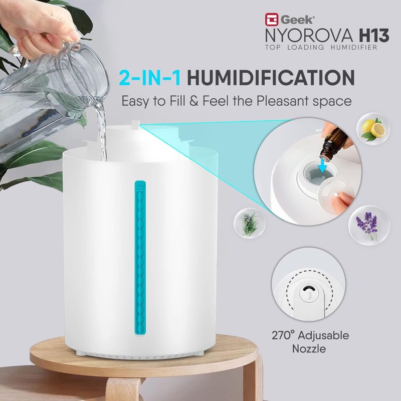 Geek Nyorova H13|2-In-1 Ultraviolet Top Fill Humidifier|Touch Control|3 Speed Settings|Moisture Control|10 Different Light Shades|4 liter Large Capacity For Home,Bedroom,Living Room&Office Geek Nyorova H13|2-In-1 Ultraviolet Top Fill Humidifier|Touch Control|3 Speed Settings|Moisture Control|10 Different Light Shades|4 liter Large Capacity For Home,Bedroom,Living Room&Office
