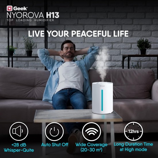 Geek Nyorova H13|2-In-1 Ultraviolet Top Fill Humidifier|Touch Control|3 Speed Settings|Moisture Control|10 Different Light Shades|4 liter Large Capacity For Home,Bedroom,Living Room&Office