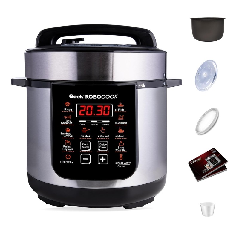 Geek Robocook Zest Electric Cooker, Cooker 3 Litres, Electric Rice Cooker, Electric Non Stick Pressure Cook, Electric Pressure Cooker, Electric Cooking Pot, Slow Cooker (Silver) Geek Robocook Zest Electric Cooker, Cooker 3 Litres, Electric Rice Cooker, Electric Non Stick Pressure Cook, Electric Pressure Cooker, Electric Cooking Pot, Slow Cooker (Silver)