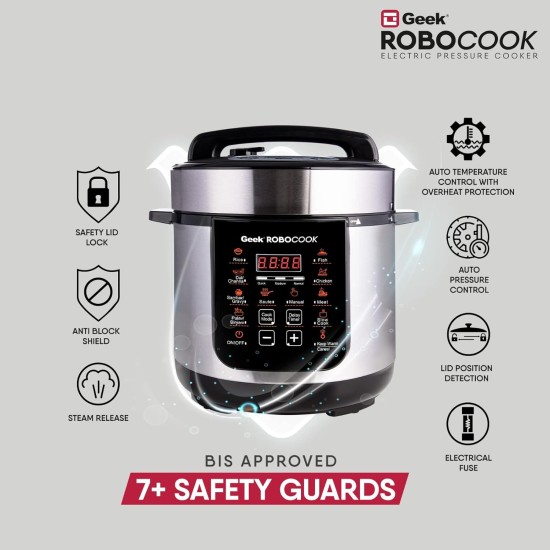 Geek Robocook Zest Electric Cooker, Cooker 3 Litres, Electric Rice Cooker, Electric Non Stick Pressure Cook, Electric Pressure Cooker, Electric Cooking Pot, Slow Cooker (Silver)