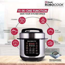 Geek Robocook Zest Electric Cooker, Cooker 3 Litres, Electric Rice Cooker, Electric Non Stick Pressure Cook, Electric Pressure Cooker, Electric Cooking Pot, Slow Cooker (Silver)