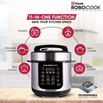 Geek Robocook Zest Electric Cooker, Cooker 3 Litres, Electric Rice Cooker, Electric Non Stick Pressure Cook, Electric Pressure Cooker, Electric Cooking Pot, Slow Cooker (Silver) Geek Robocook Zest Electric Cooker, Cooker 3 Litres, Electric Rice Cooker, Electric Non Stick Pressure Cook, Electric Pressure Cooker, Electric Cooking Pot, Slow Cooker (Silver)