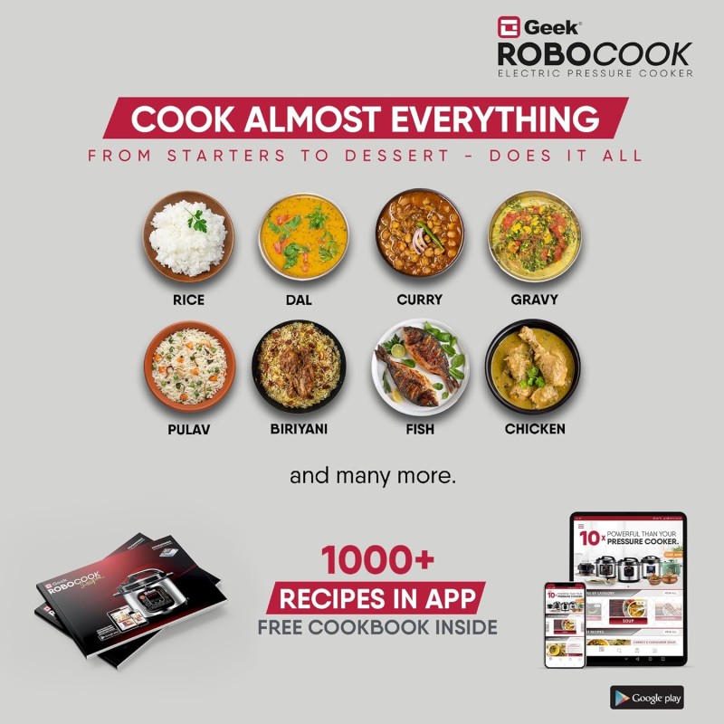 Geek Robocook Zest Electric Cooker, Cooker 3 Litres, Electric Rice Cooker, Electric Non Stick Pressure Cook, Electric Pressure Cooker, Electric Cooking Pot, Slow Cooker (Silver) Geek Robocook Zest Electric Cooker, Cooker 3 Litres, Electric Rice Cooker, Electric Non Stick Pressure Cook, Electric Pressure Cooker, Electric Cooking Pot, Slow Cooker (Silver)