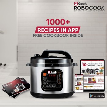 Geek Robocook Zeta 11-in-1 Automatic Electric Pressure Cooker 5 L | 2 Year Warranty | 13 Indian Preset Menu, Instant Electric Cooker Pot, Multipurpose Electric Rice Cooker (Stainless Steel, 5 Litre) Geek Robocook Zeta 11-in-1 Automatic Electric Pressure Cooker 5 L | 2 Year Warranty | 13 Indian Preset Menu, Instant Electric Cooker Pot, Multipurpose Electric Rice Cooker (Stainless Steel, 5 Litre)