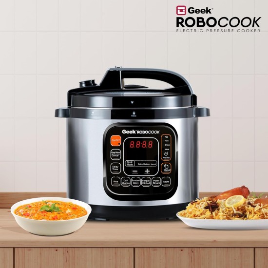 Geek Robocook Zeta 11-in-1 Automatic Electric Pressure Cooker 5 L | 2 Year Warranty | 13 Indian Preset Menu, Instant Electric Cooker Pot, Multipurpose Electric Rice Cooker (Stainless Steel, 5 Litre)