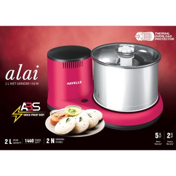 Havells Alai 2 Litre 150 watt Wet Grinder (Pink) |ABS