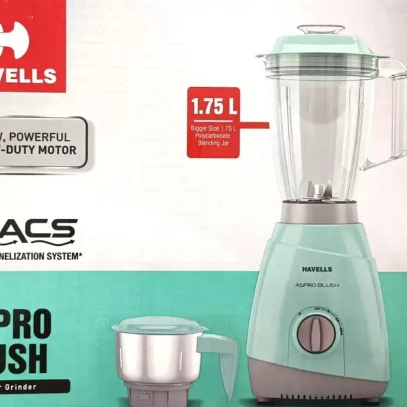 Havells Aspro Plus 400W 2 Jar Mixer Grinder, High Speed 21000 RPM Motor, 304 SS Blades, 5 Years Motor Warranty with Overload Protector, 1.5 Ltr Bigger Size Blending Jar
