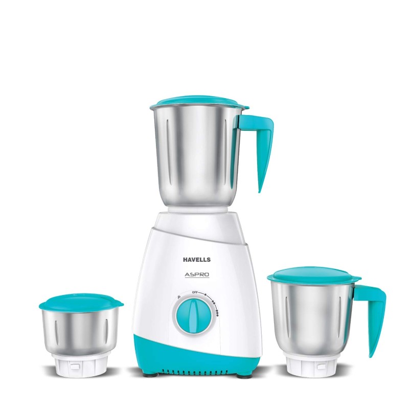 Havells Aspro Plus 500W White and Light Blue Mixer Grinder With 3 Jars
