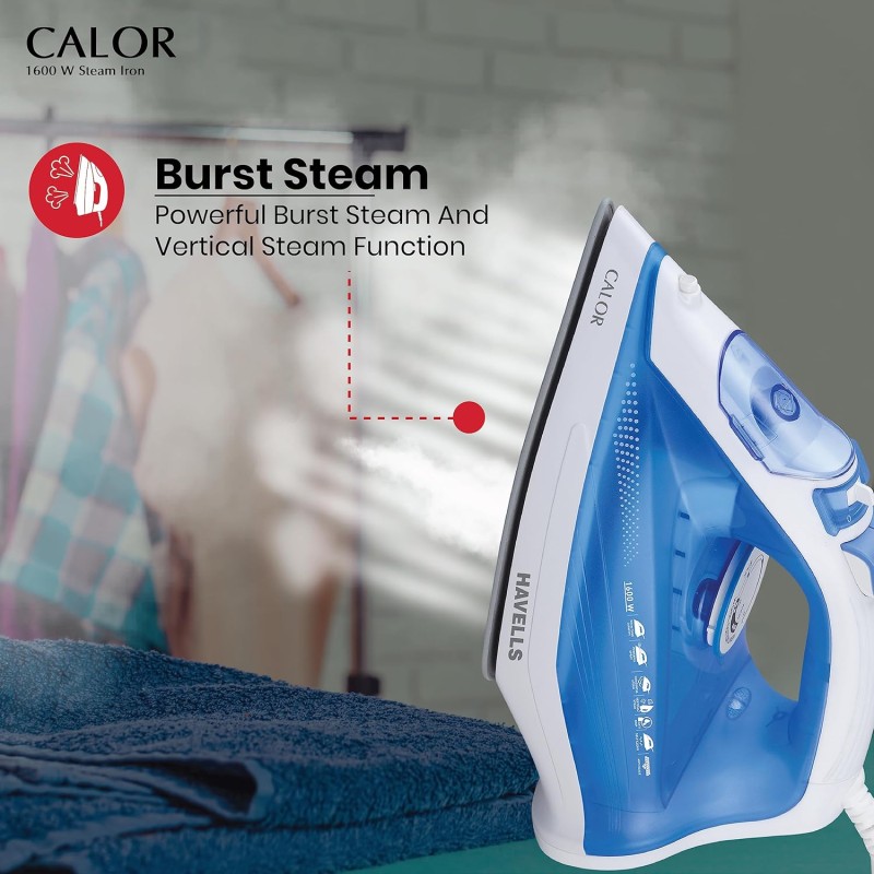 Havells Ceramic Soleplate Calor Steam Iron Press With Anti Drip Self Cleaning Funtion, Horizontal Vertical Steam Non Stick Coated Sole Plate 1600 Watts and 2 Years Warranty