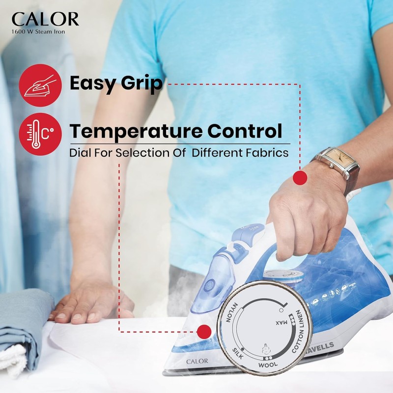 Havells Ceramic Soleplate Calor Steam Iron Press With Anti Drip Self Cleaning Funtion, Horizontal Vertical Steam Non Stick Coated Sole Plate 1600 Watts and 2 Years Warranty