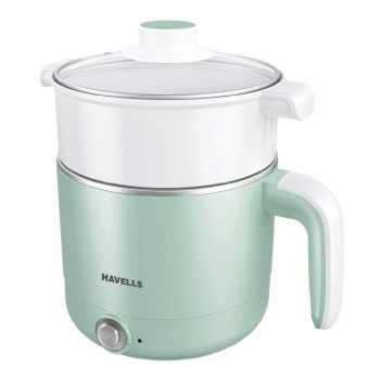 Havells Capture 1.2 Ltr Multi Cook Kettle with Steamer Basket| 304 SS Rust Resistant Body | Wider Mouth| Keep Warm Function | Steam Sensor Auto Cut Off | Cool Touch Outer Body | 2 Yr Warranty