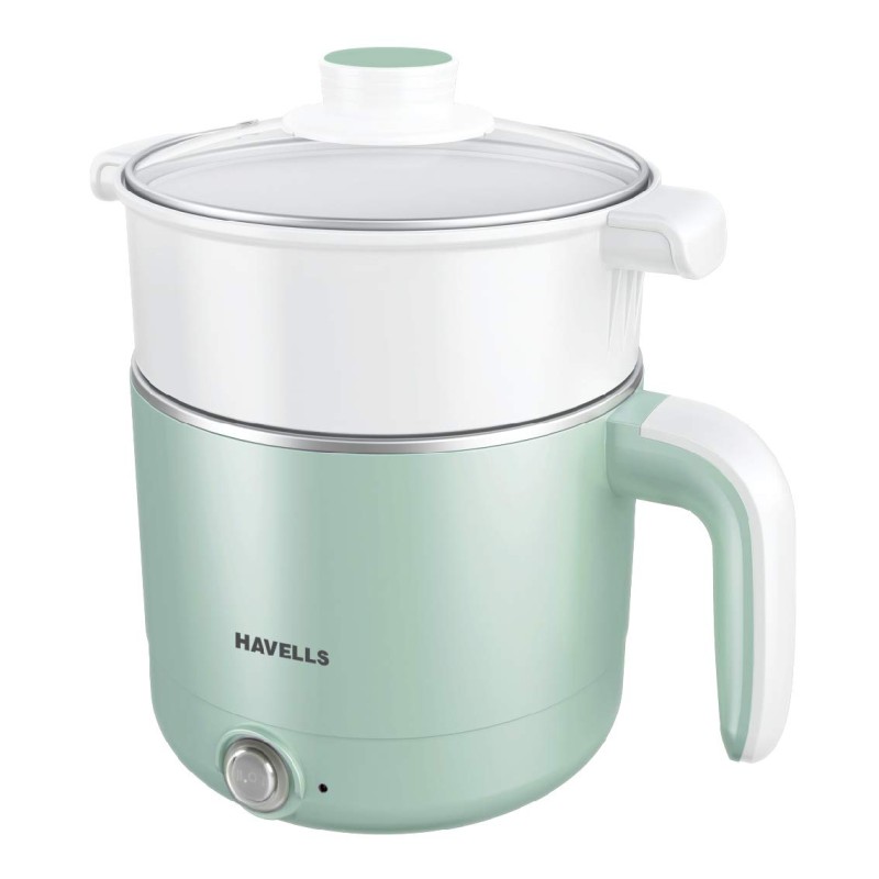 Havells Capture 1.2 Ltr Multi Cook Kettle with Steamer Basket| 304 SS Rust Resistant Body | Wider Mouth| Keep Warm Function | Steam Sensor Auto Cut Off | Cool Touch Outer Body | 2 Yr Warranty