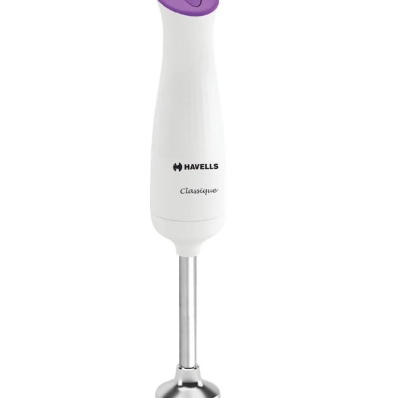 Havells Classique- S Low Noise 300 watt Hand Blender with Detachable Stainless Steel Stem, Double Bush,Copper Motor and 2 Years Warranty(Violet and white)