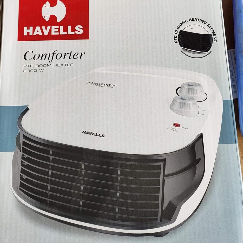 Havells Comforter Room Heater 2000 Watt with Overheat Protection, Adjustable Thermostat Control Knob and Adjustable Vent for Air Delivery (White and Black)
