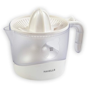 Havells Citrus Press 30 Watt (0.5 L) Juicer With 2 Different Sized Pressing Cones, Transparent Dust Cover Lid, 2 Two Pulp Filters and 2 Year Motor Warranty (White), 30 Watt