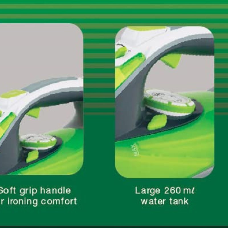 Havells Plastic Crony 2000 W Steam Iron With Auto Shut Off, Steam Burst, Vertical, Horizontal Ironing, Anti Drip, Self-Cleaning and Anti Calc Technology. (Grey-Green), 2000 Watt