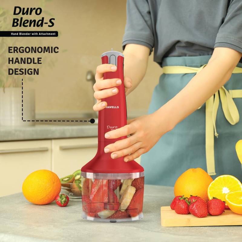 Havells Duro Blend S With Chopper Attachment 300W - Low Noise Copper Dc Motor, Double Bush, Detachable Stem and 2 Years Warranty, 300 Watts