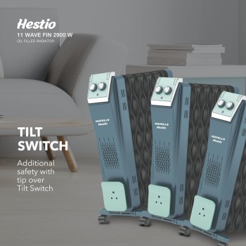 Havells Hestio 11 Wave Fin OFR 2900 Watt with 3 Heat Setting 1000W/1500W/2500W & PTC Heater 400W (Blue & Black) Havells Hestio 11 Wave Fin OFR 2900 Watt with 3 Heat Setting 1000W/1500W/2500W & PTC Heater 400W (Blue & Black)