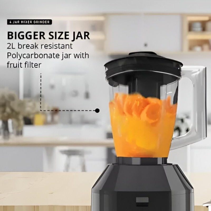 Havells HexoPlus 1100 watts 4 Jar Mixer Grinder I 2.5 Kg Double Ball Bearing Copper Motor I 22000 RPM I 100 Minutes Run Time I Metal Teeth Coupler and Jar Base I Polycarbonate Jar, Lids with Lock(black)