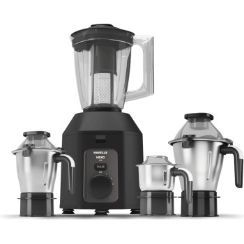 Havells HexoPlus 1100 watts 4 Jar Mixer Grinder I 2.5 Kg Double Ball Bearing Copper Motor I 22000 RPM I 100 Minutes Run Time I Metal Teeth Coupler & Jar Base I Polycarbonate Jar, Lids with Lock(black)