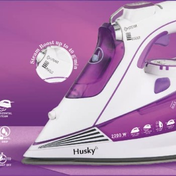 Havells Plastic Husky 2200 W Steam Iron With Auto Shut Off, Steam Boost, Vertical, Horizontal Ironing, Anti Drip, Self-Cleaning and Anti Calc Technology. (Purple), 2200 Watts
